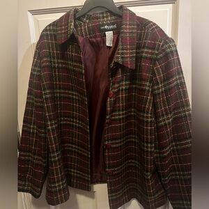 Sag Harbor Women's Plaid Blazer - Burgundy and Green
